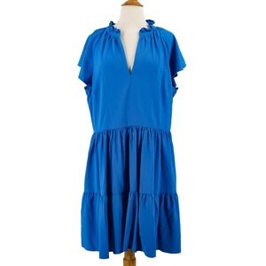 Alex Marie Dress Womens 18 Tiered Coastal Cruise Boho V-Neck Blue Plus Size XL